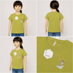 Kids Olive Green Surf Bear Printed T-Shirt