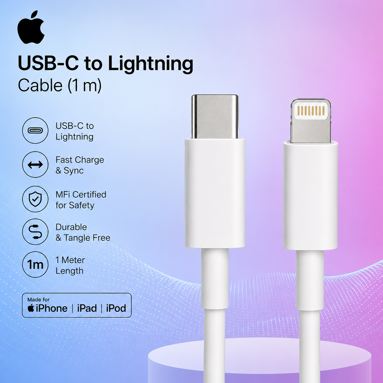 Apple USB-C to Lightning Cable – Fast Charging & Data Sync Cable