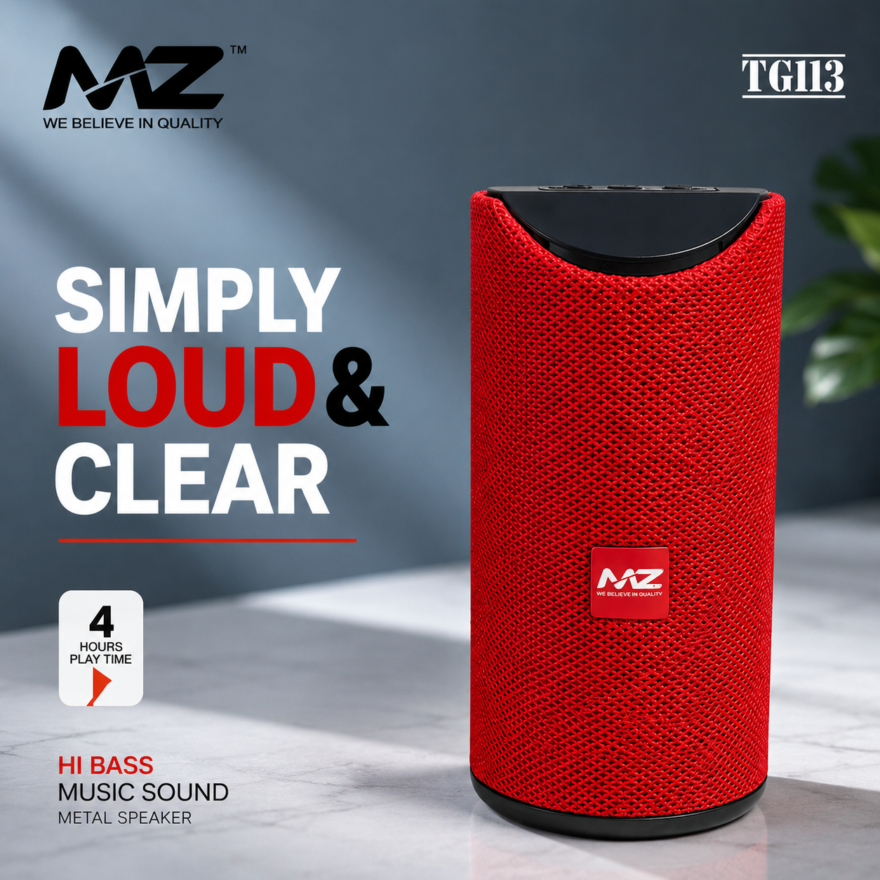 MZ TG113 Portable Wireless Bluetooth Speaker with Hi Bass Sound & Type-C Charging