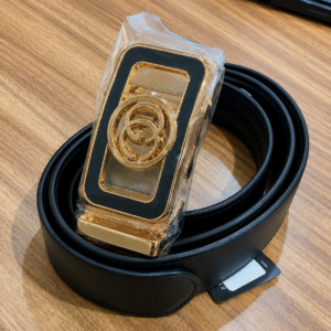Premium Men's Automatic Buckle Leather Belt – Black & Gold