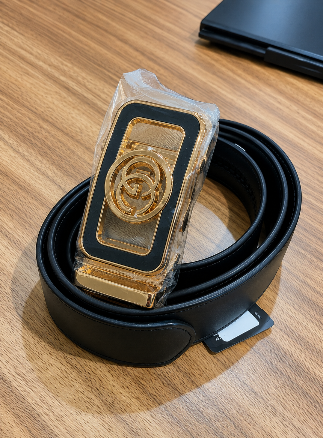 Premium Men's Automatic Buckle Leather Belt – Black & Gold