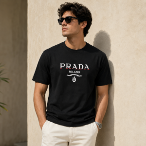 PRADA Milano Men's Premium Black Round Neck T-Shirt