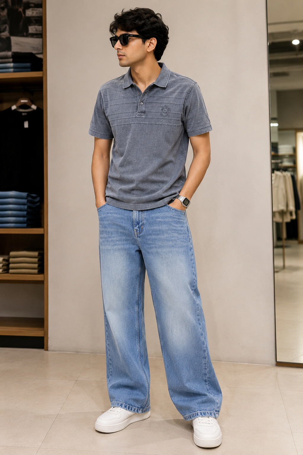 Men's Light Blue Baggy Fit Denim Jeans