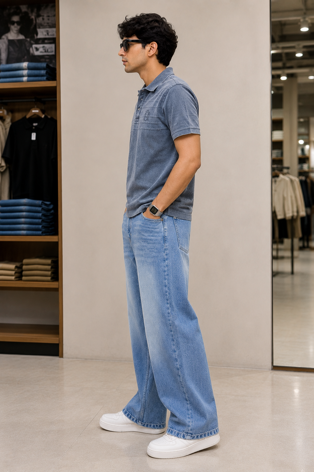 Men's Light Blue Baggy Fit Denim Jeans - Image 2