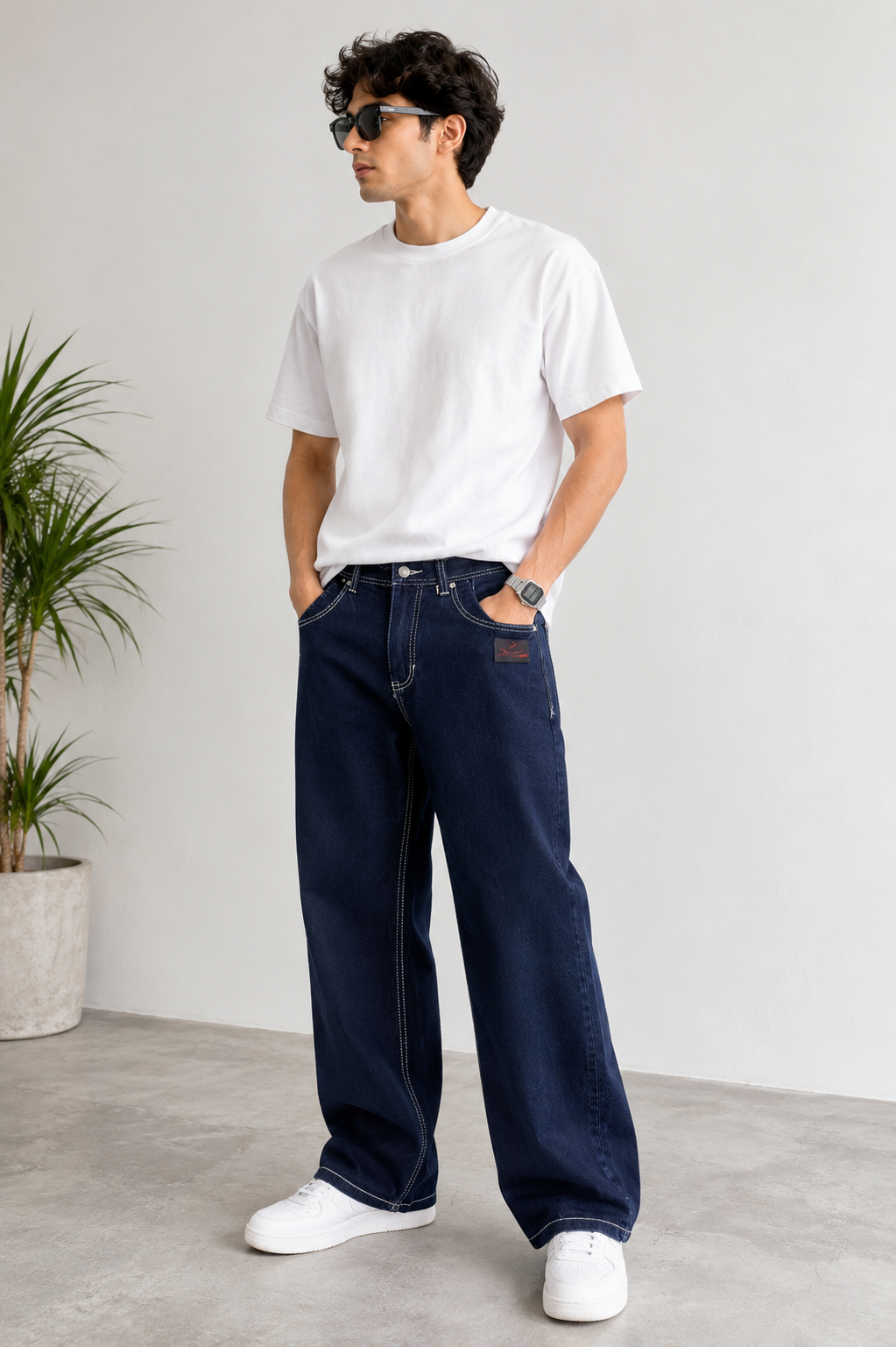 H&M Men's Dark Indigo Baggy Fit Jeans - Image 3