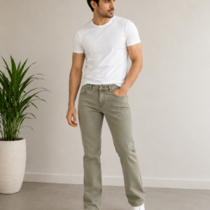 Siffar Men's Olive Stretch Fit Jeans