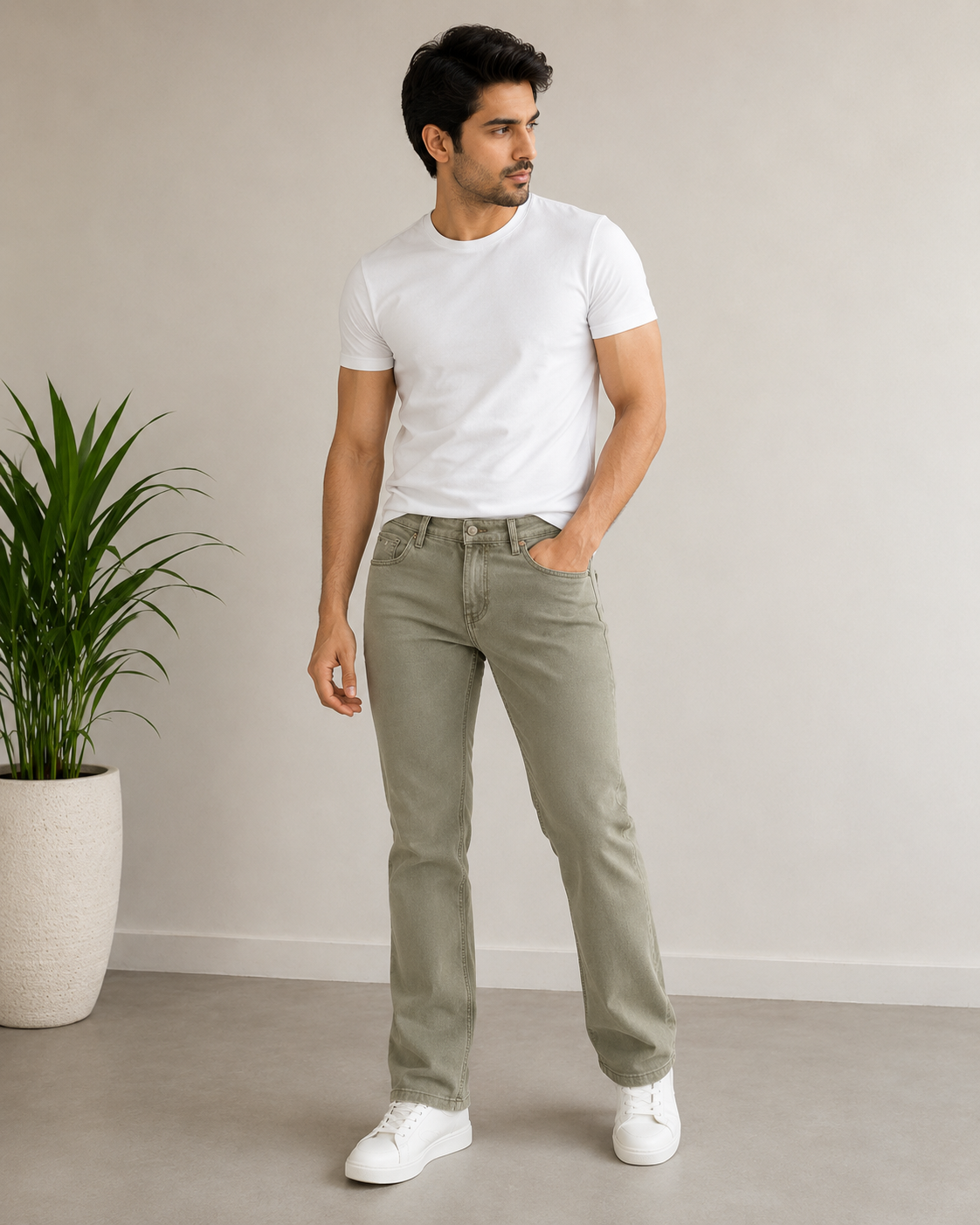 Siffar Men's Olive Stretch Fit Jeans