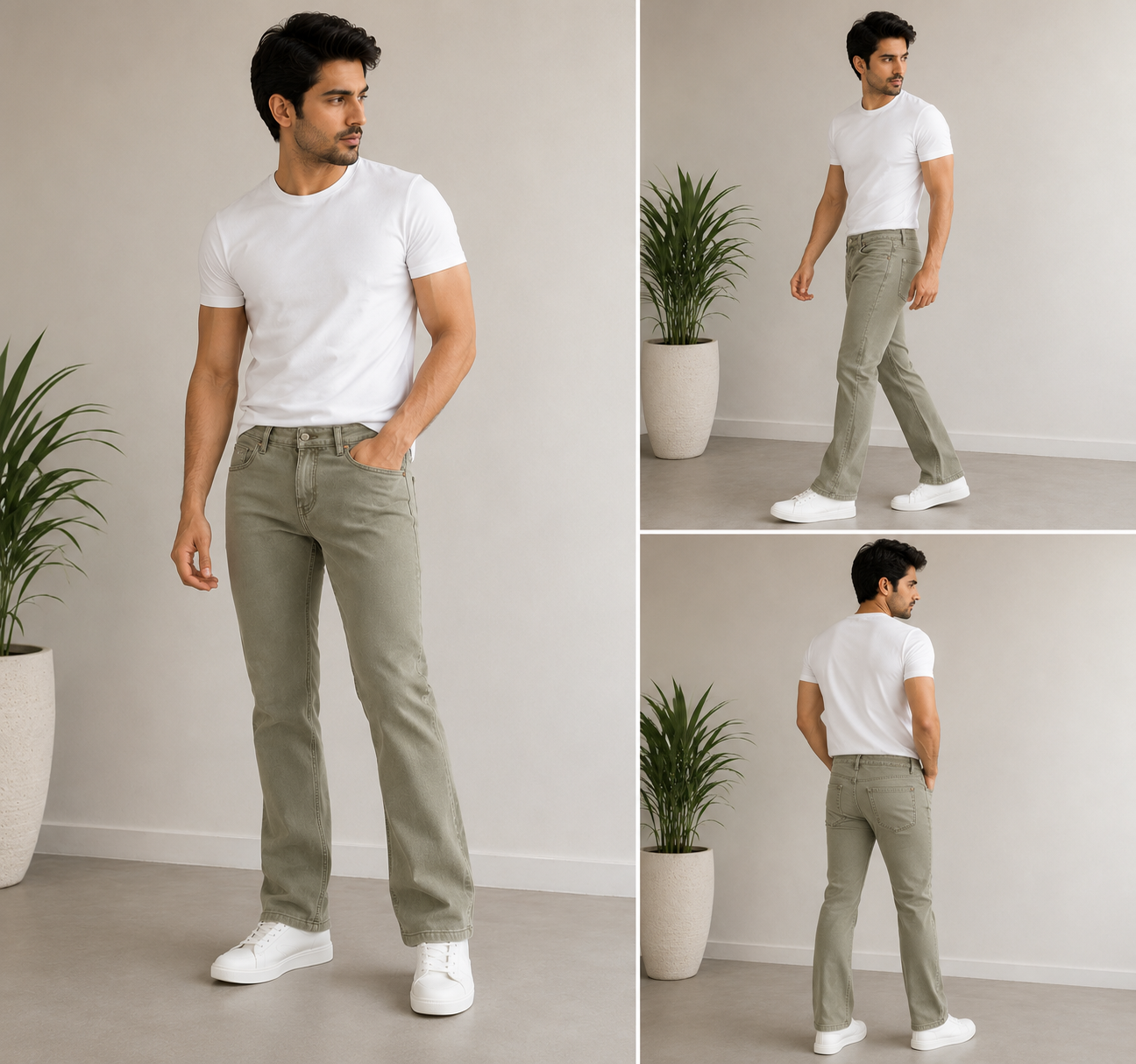 Siffar Men's Olive Stretch Fit Jeans - Image 2