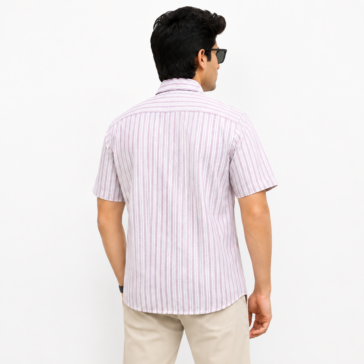 R2i Men's Lavender Striped Half Sleeve Casual Shirt (XL) - Image 3