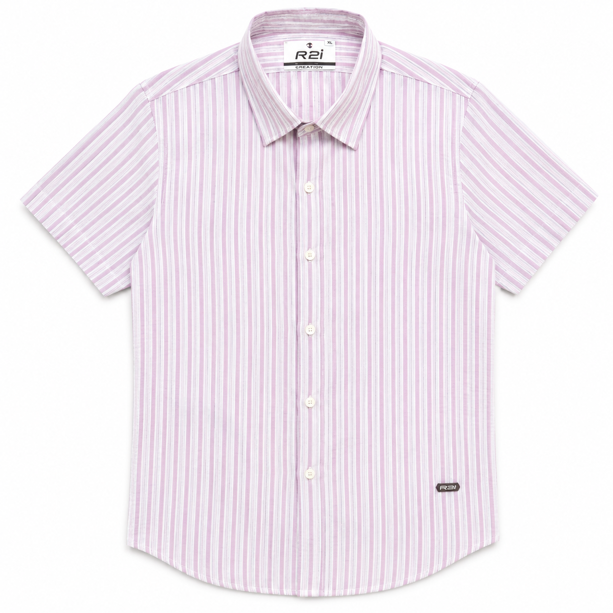 R2i Men's Lavender Striped Half Sleeve Casual Shirt (XL) - Image 4