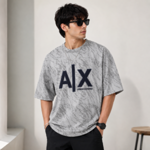 Armani Exchange A|X Men's Grey Printed Oversized T-Shirt (XL)