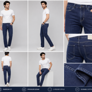 RJD Men's Narrow Fit Dark Blue Denim Jeans | Premium Denim | Casual Everyday Wear