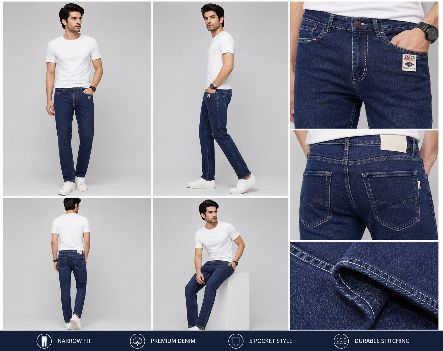 RJD Men's Narrow Fit Dark Blue Denim Jeans | Premium Denim | Casual Everyday Wear
