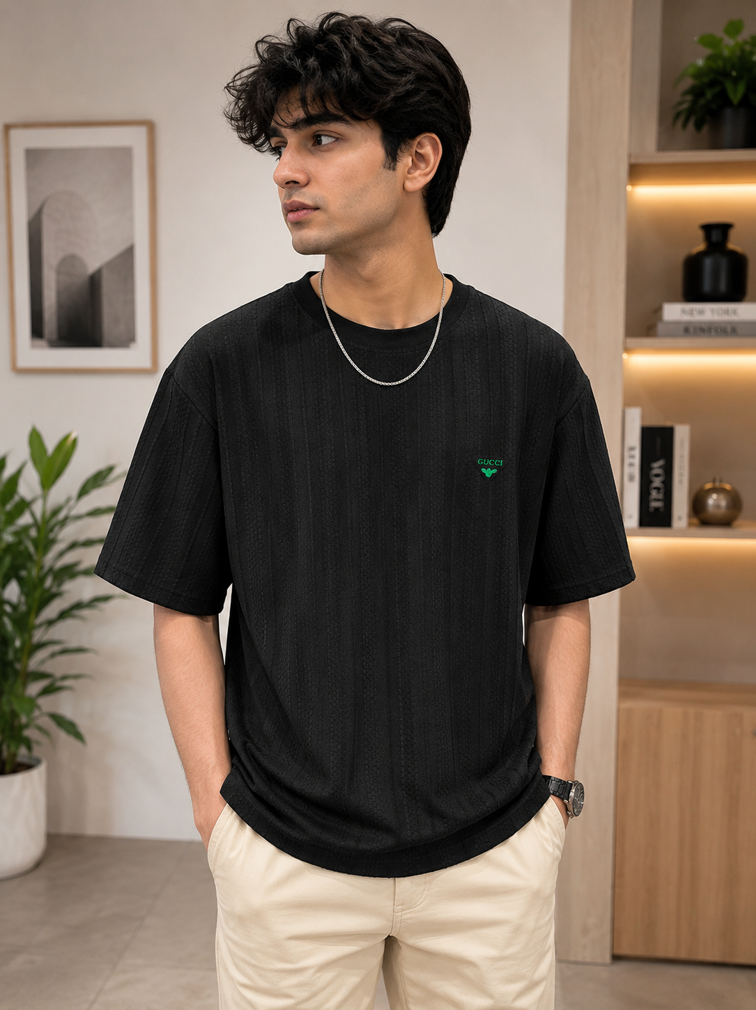 Men's Textured Oversized Half Sleeve T-Shirt - Image 2