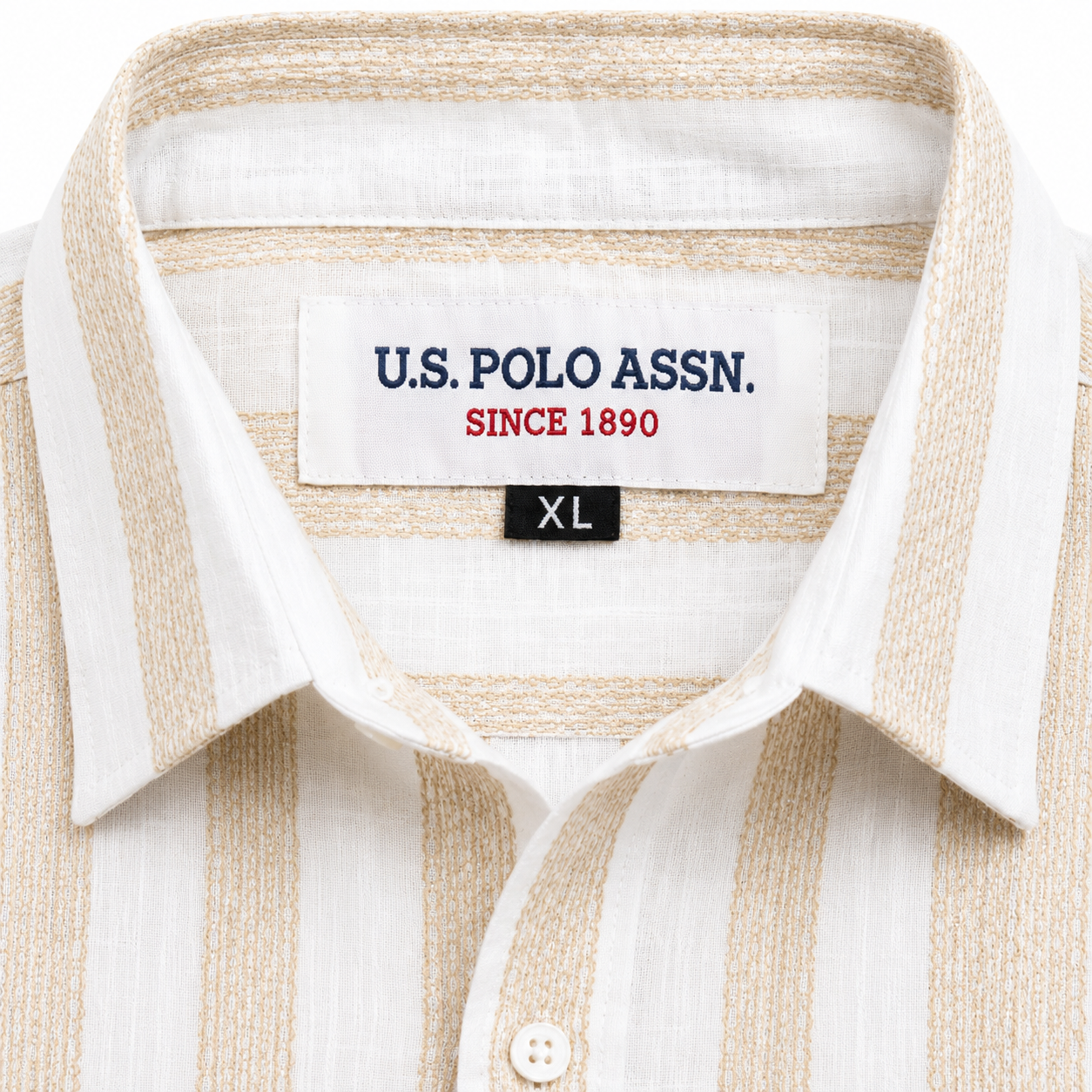 U.S. Polo Assn. Men's Beige & Off White Striped Half Sleeve Casual Shirt (XL) - Image 6