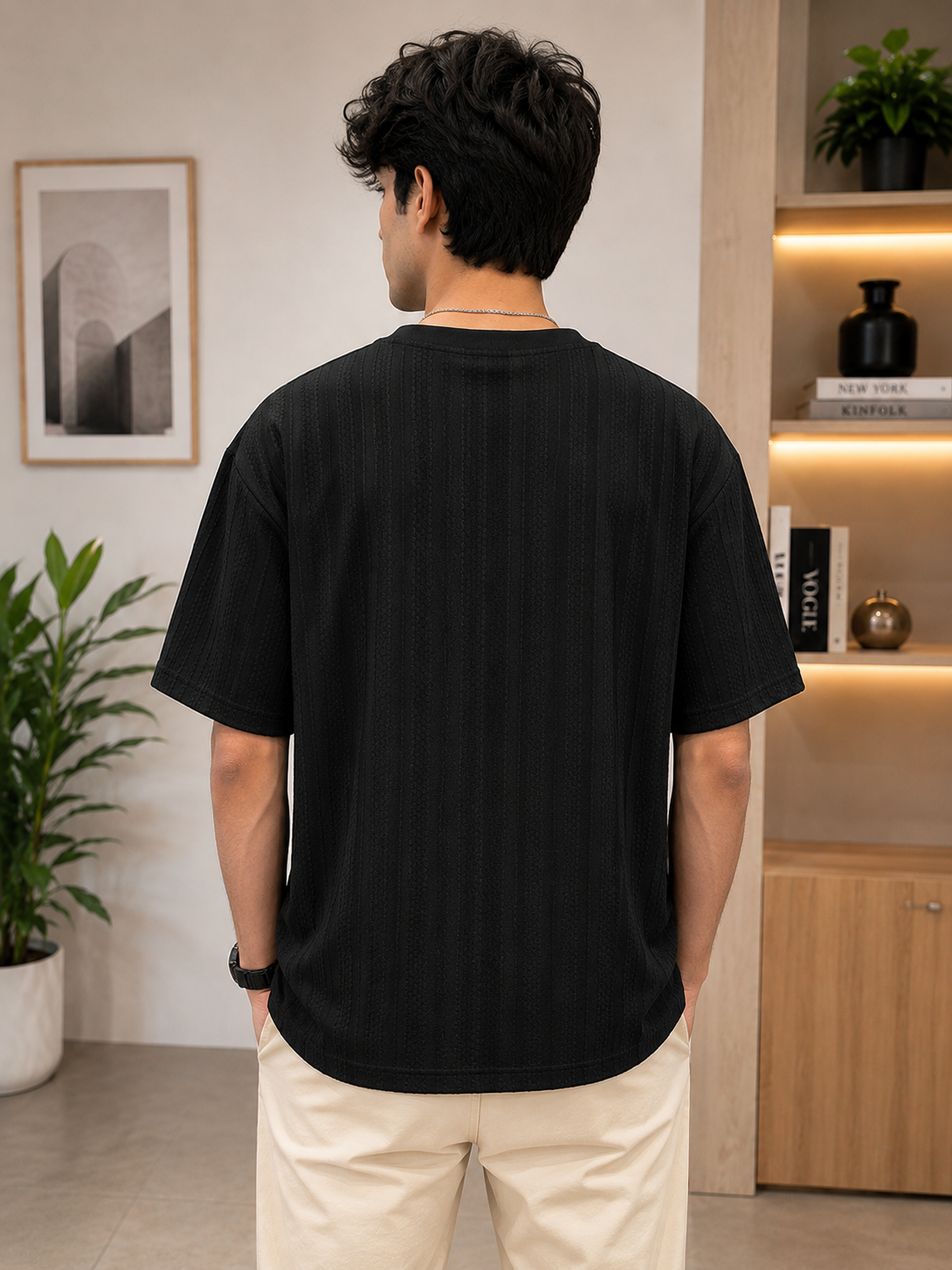 Men's Textured Oversized Half Sleeve T-Shirt - Image 3