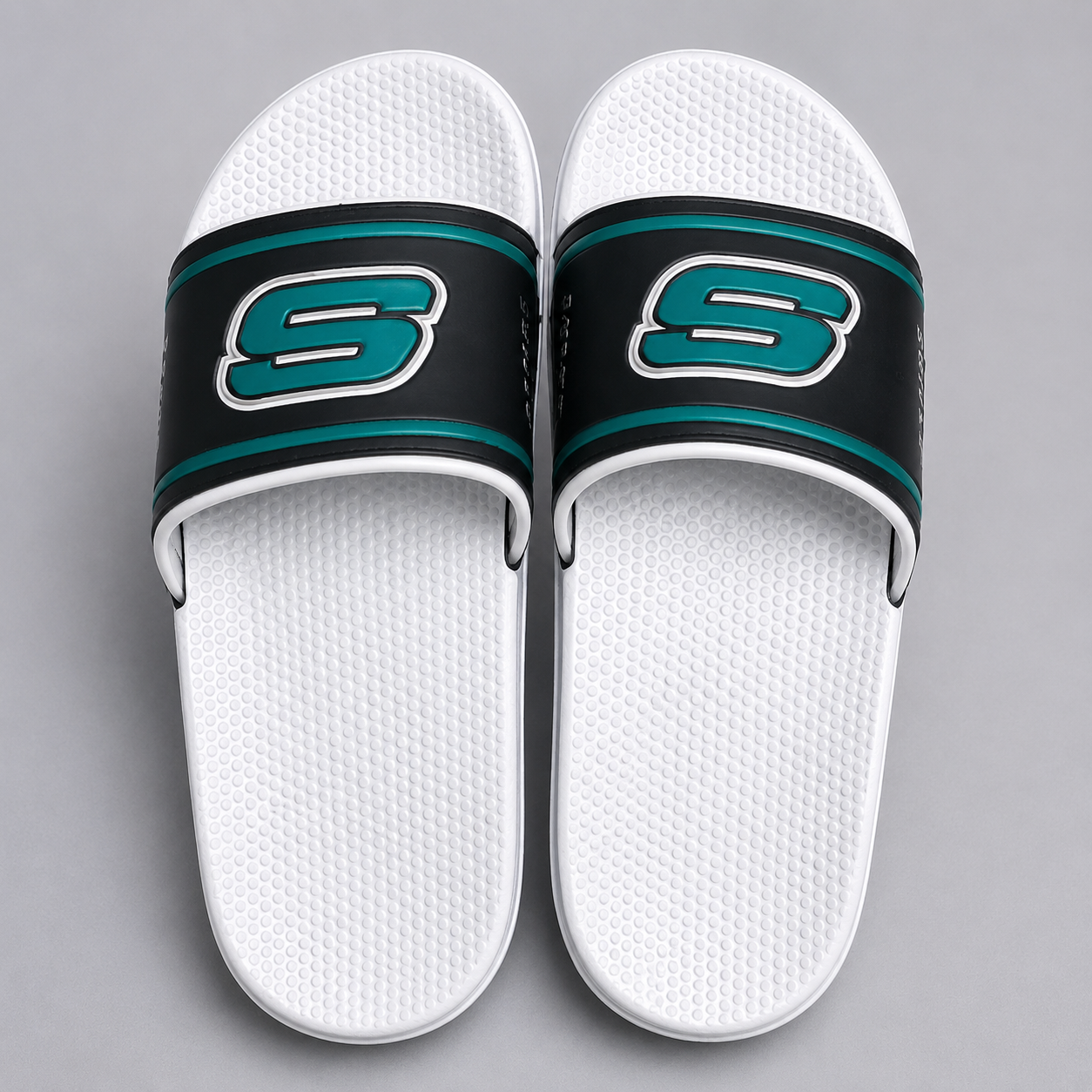 Men's White Slide Slippers | Black & Teal Logo Comfort Slides | Lightweight Daily Wear Slippers