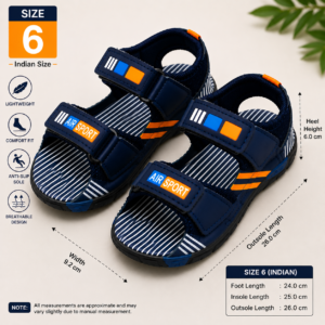 Kids Sports Sandals for Boys | Navy Blue Velcro Sandals | Lightweight Outdoor & Casual Sandals