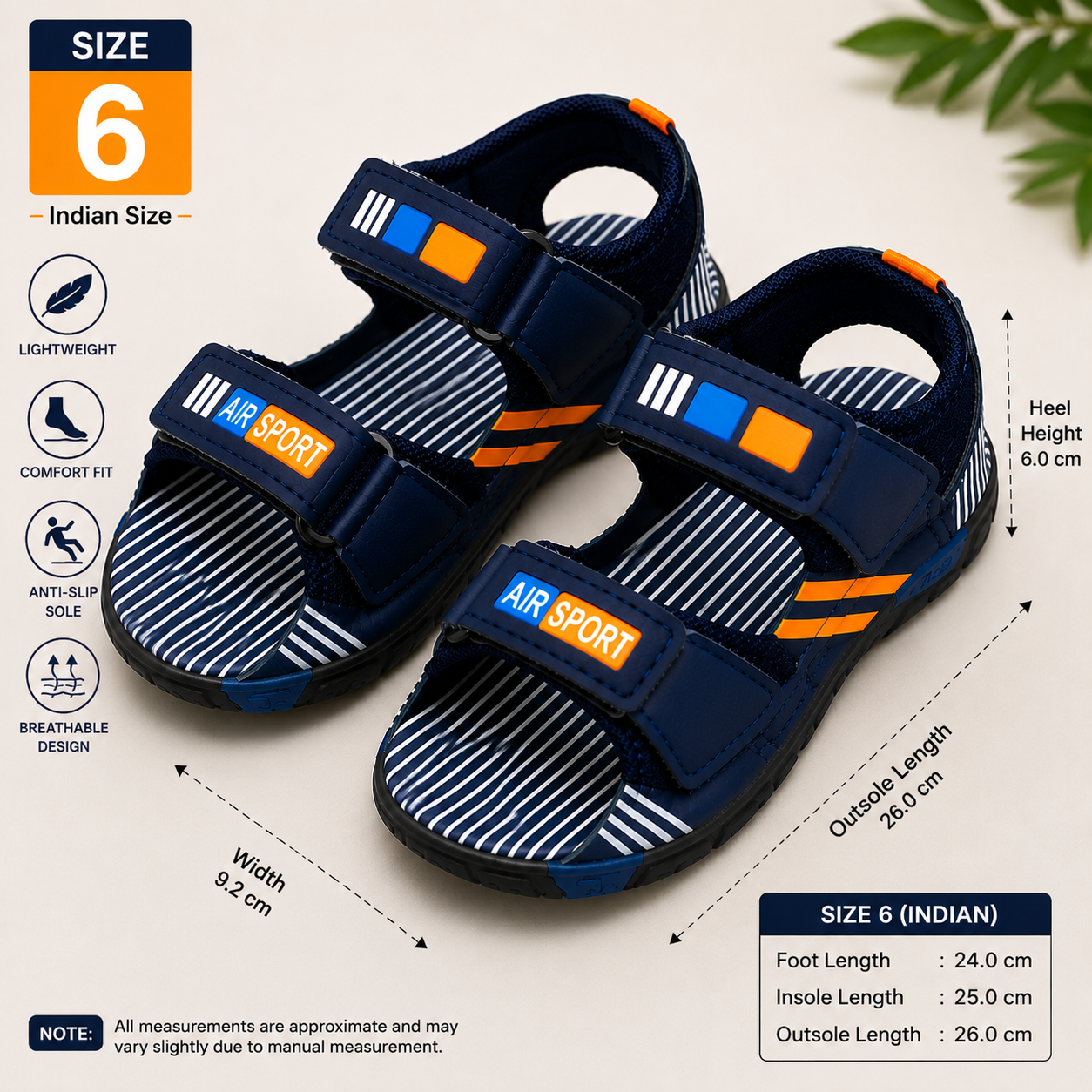 Kids Sports Sandals for Boys | Navy Blue Velcro Sandals | Lightweight Outdoor & Casual Sandals - Image 6