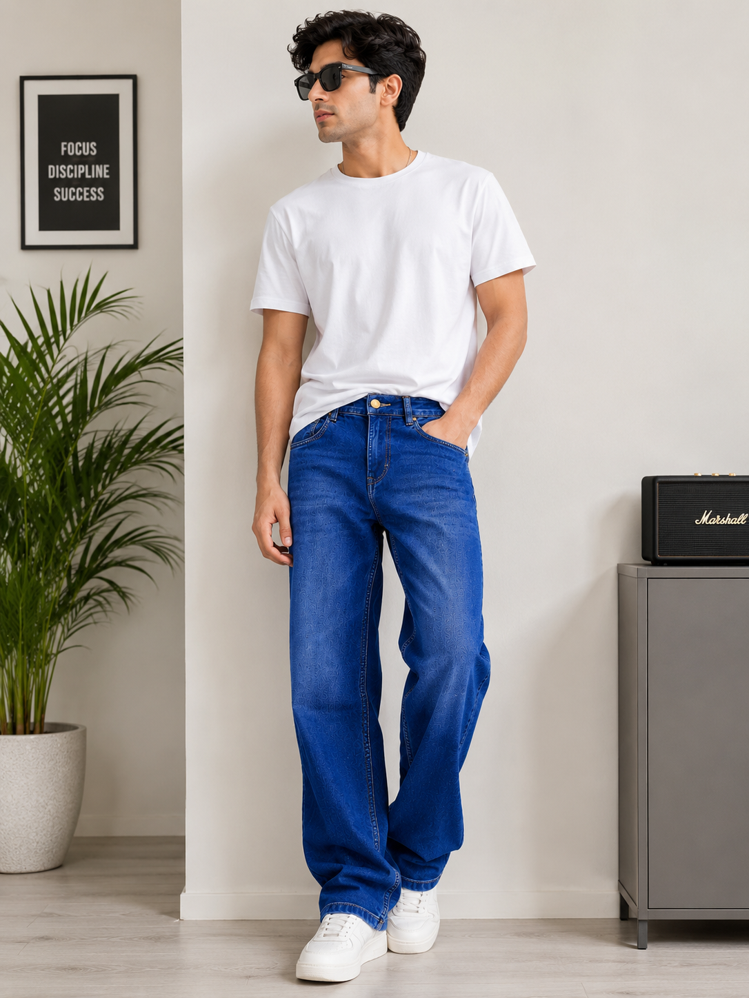 Men's Wide Leg Blue Denim Jeans | Relaxed Fit Casual Denim Pants | Trendy Streetwear Jeans