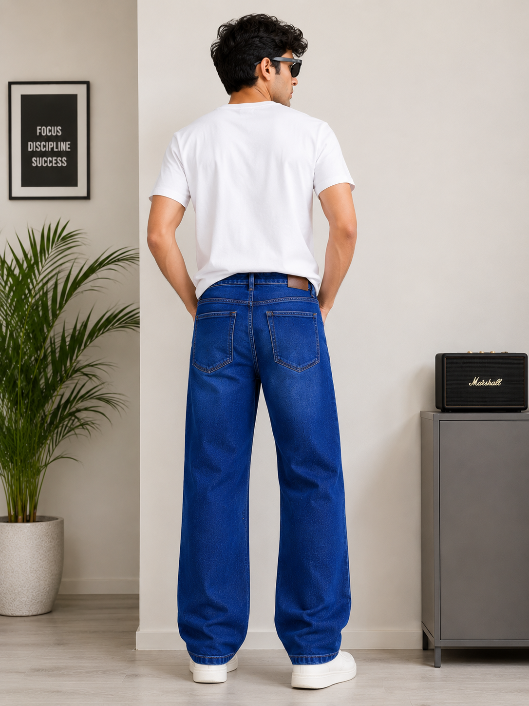 Men's Wide Leg Blue Denim Jeans | Relaxed Fit Casual Denim Pants | Trendy Streetwear Jeans - Image 3