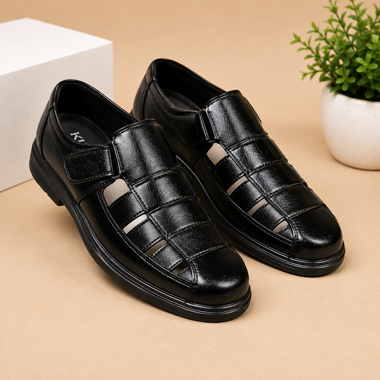 K-Green Men's Black Fisherman Sandals | Closed Toe Casual Sandals | Comfortable Daily Wear Footwear