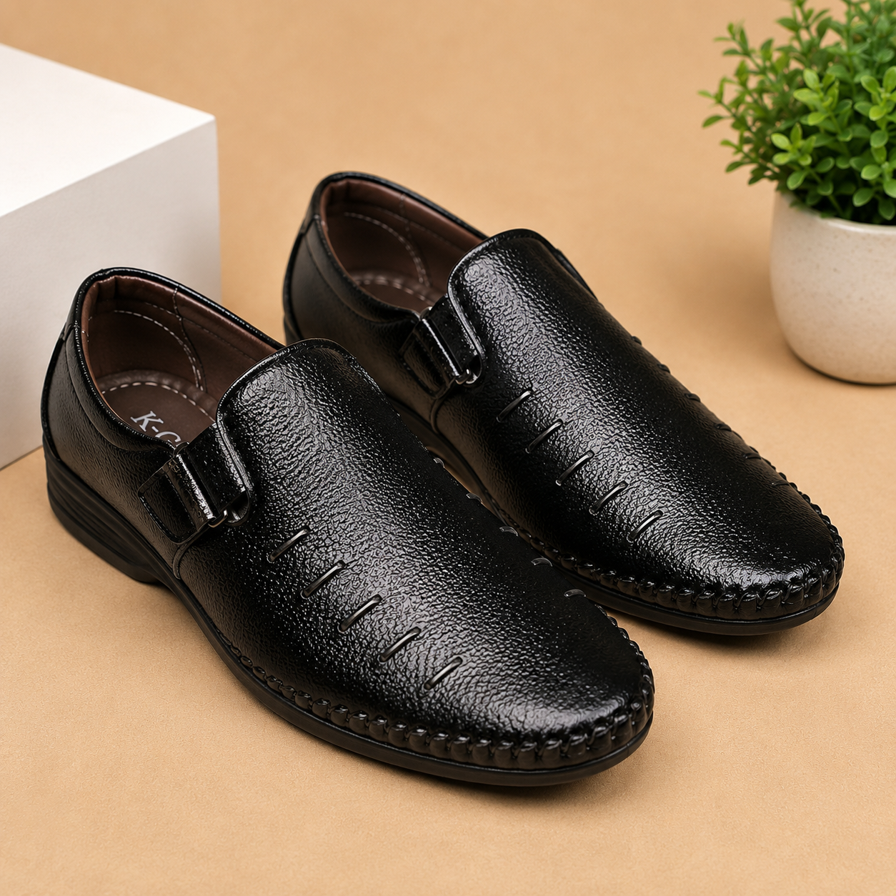 K-Green Men's Black Slip-On Casual Loafers | Comfortable Daily Wear Shoes | Lightweight Formal & Casual Footwear