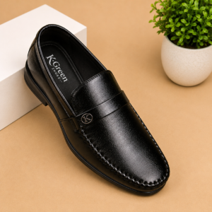 K-Green Men's Premium Black Loafers | Slip-On Formal & Casual Shoes | Comfortable Daily Wear Footwear