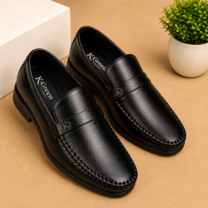 K-Green Men's Premium Black Loafers | Slip-On Formal & Casual Shoes | Comfortable Daily Wear Footwear