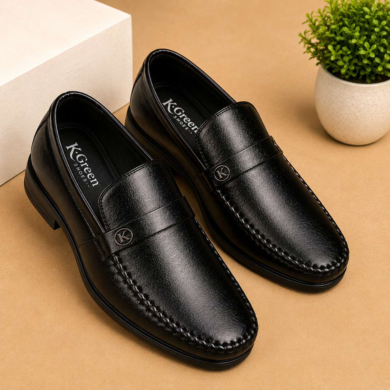 K-Green Men's Premium Black Loafers | Slip-On Formal & Casual Shoes | Comfortable Daily Wear Footwear
