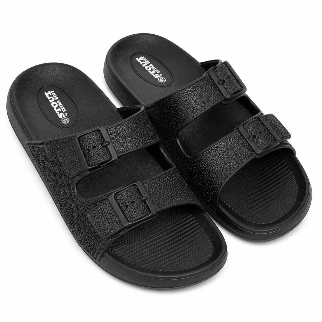 STOUT Men's Black Double Buckle Comfort Slides/Slippers