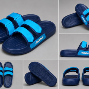 Men's Dual Strap Slide Slippers | Navy Blue & Sky Blue Comfort Slides | Lightweight Daily Wear Footwear