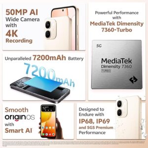 Vivo y51 pro 5G Smartphone | 8GB RAM + 128GB Storage | 7200mAh Battery | 50MP AI Camera | 6.75" HD+ Display | Dual SIM | Noble Gold