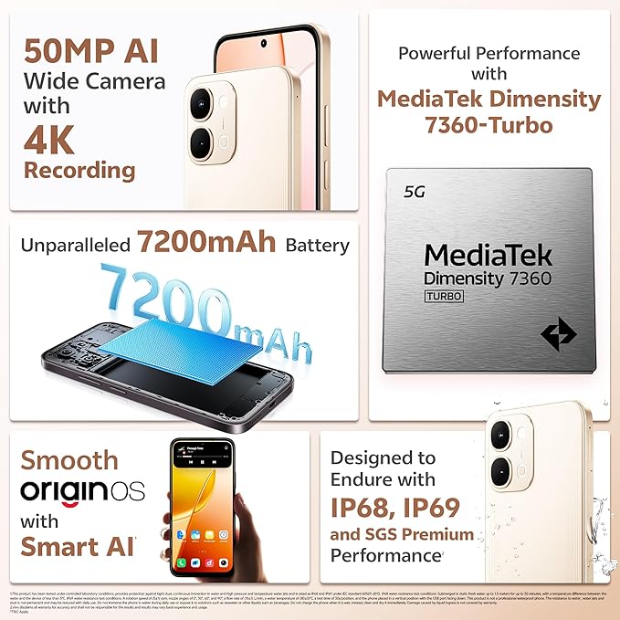 Vivo y51 pro 5G Smartphone | 8GB RAM + 128GB Storage | 7200mAh Battery | 50MP AI Camera | 6.75" HD+ Display | Dual SIM | Noble Gold - Image 4