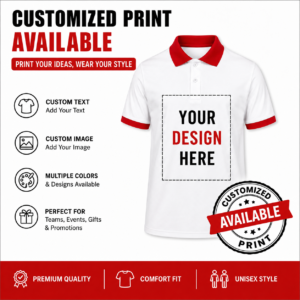 Unisex Polo T-Shirt with Custom Printing – 4 Color Available