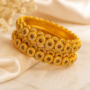 Women's Premium Gold-Tone Crystal Studded Designer Bangles Set