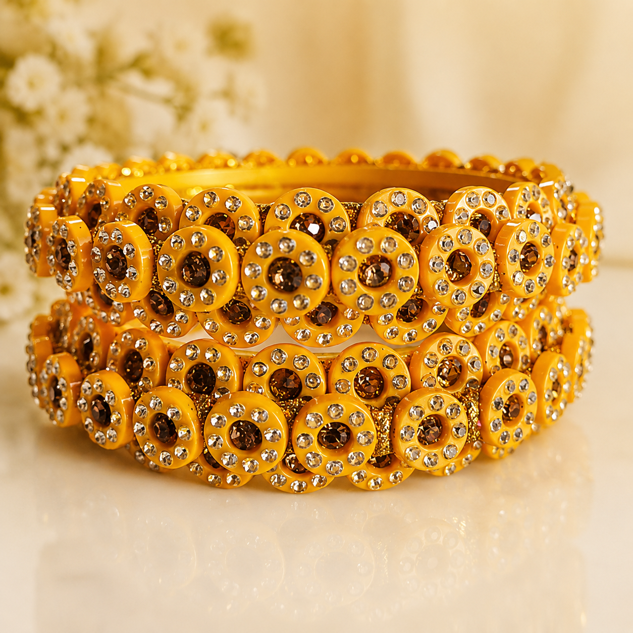 Women's Premium Gold-Tone Crystal Studded Designer Bangles Set - Image 2