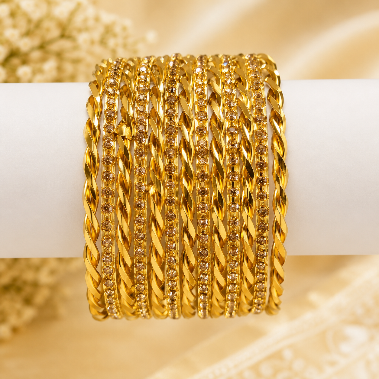Women's Premium Gold-Tone Twisted Crystal Bangles Set - Image 4