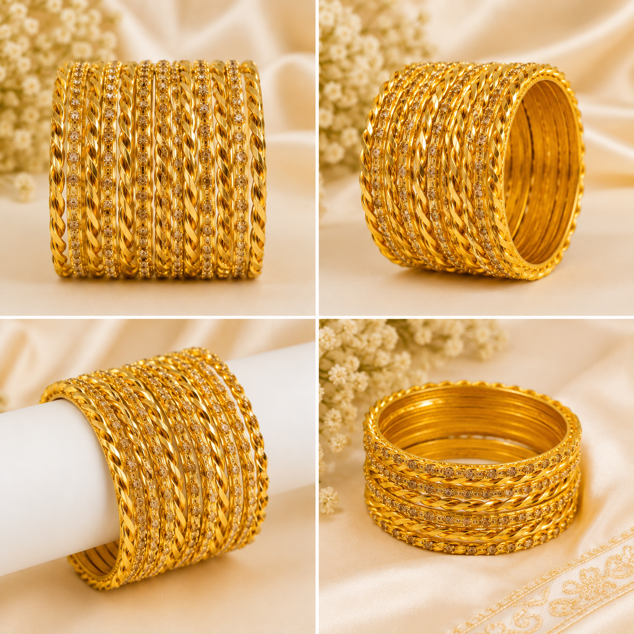 Women's Premium Gold-Tone Twisted Crystal Bangles Set - Image 2
