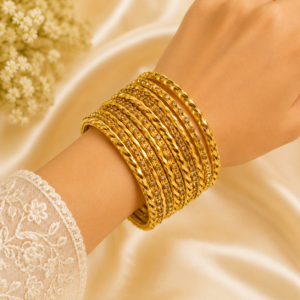 Women's Premium Gold-Tone Twisted Crystal Bangles Set