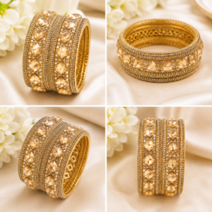 Women's Premium Gold-Tone Crystal Stone Designer Bangles Set