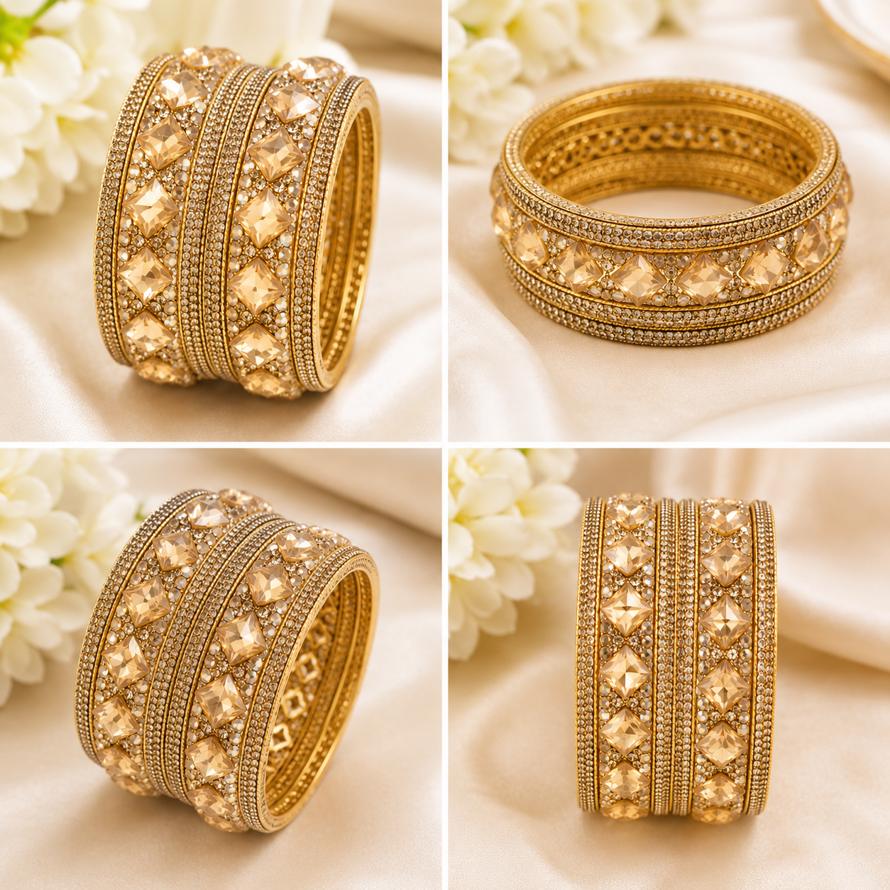 Women's Premium Gold-Tone Crystal Stone Designer Bangles Set - Image 3
