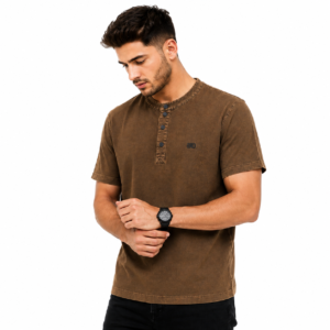 Men’s Denim Washed Henley T-Shirt
