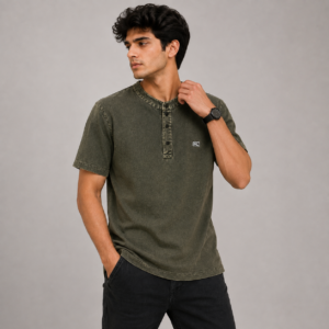 Men’s Denim Washed Henley T-Shirt