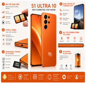 S1 Ultra 10 4G Smartphone, Orange, 4GB RAM, 64GB ROM