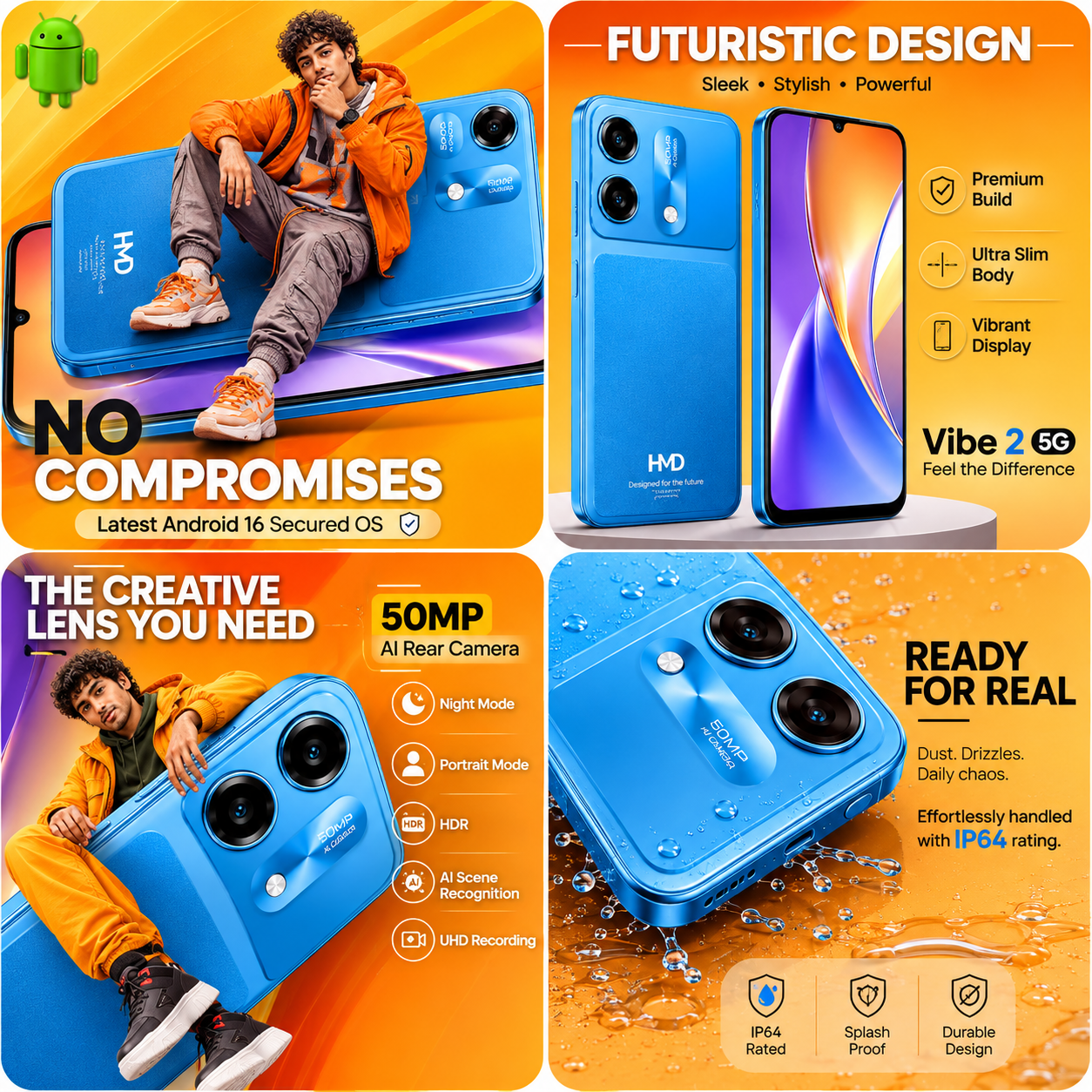 HMD Vibe2 5G Smartphone, 4GB RAM, 128GB Storage, Nordic Blue - Image 8