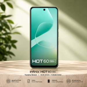 Infinix HOT 60 5G+ (Tundra Green, 6GB RAM, 128GB Storage) | 90FPS Gaming | 500K+AnTuTu Score | One-Tap AI Button | Infinix AI