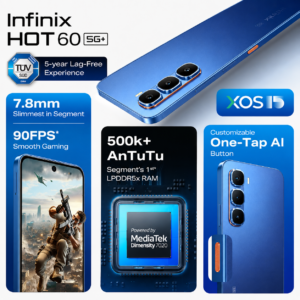 Infinix HOT 60 5G+ (Tundra Green, 6GB RAM, 128GB Storage) | 90FPS Gaming | 500K+AnTuTu Score | One-Tap AI Button | Infinix AI