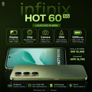 Infinix HOT 60 5G+ (Tundra Green, 6GB RAM, 128GB Storage) | 90FPS Gaming | 500K+AnTuTu Score | One-Tap AI Button | Infinix AI
