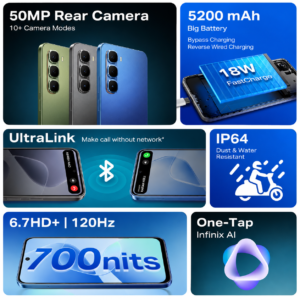Infinix HOT 60 5G+ (Tundra Green, 6GB RAM, 128GB Storage) | 90FPS Gaming | 500K+AnTuTu Score | One-Tap AI Button | Infinix AI